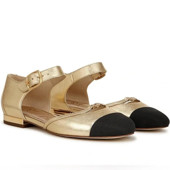 Sam Edelman Rylie Amber Gold&Black Shoes size 6.5 NWOT Leather Fabric Upper - Picture 3 of 15